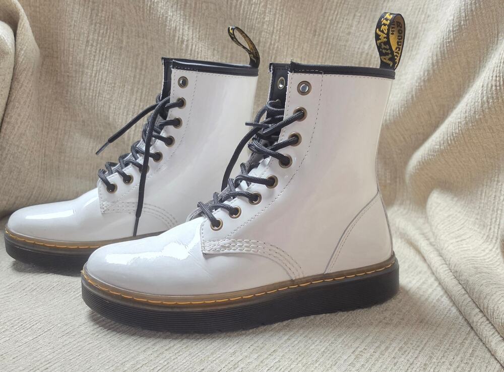 Dr Martens Zavala Women's 6 White Patent Leather Combat Boots Y2K Platform